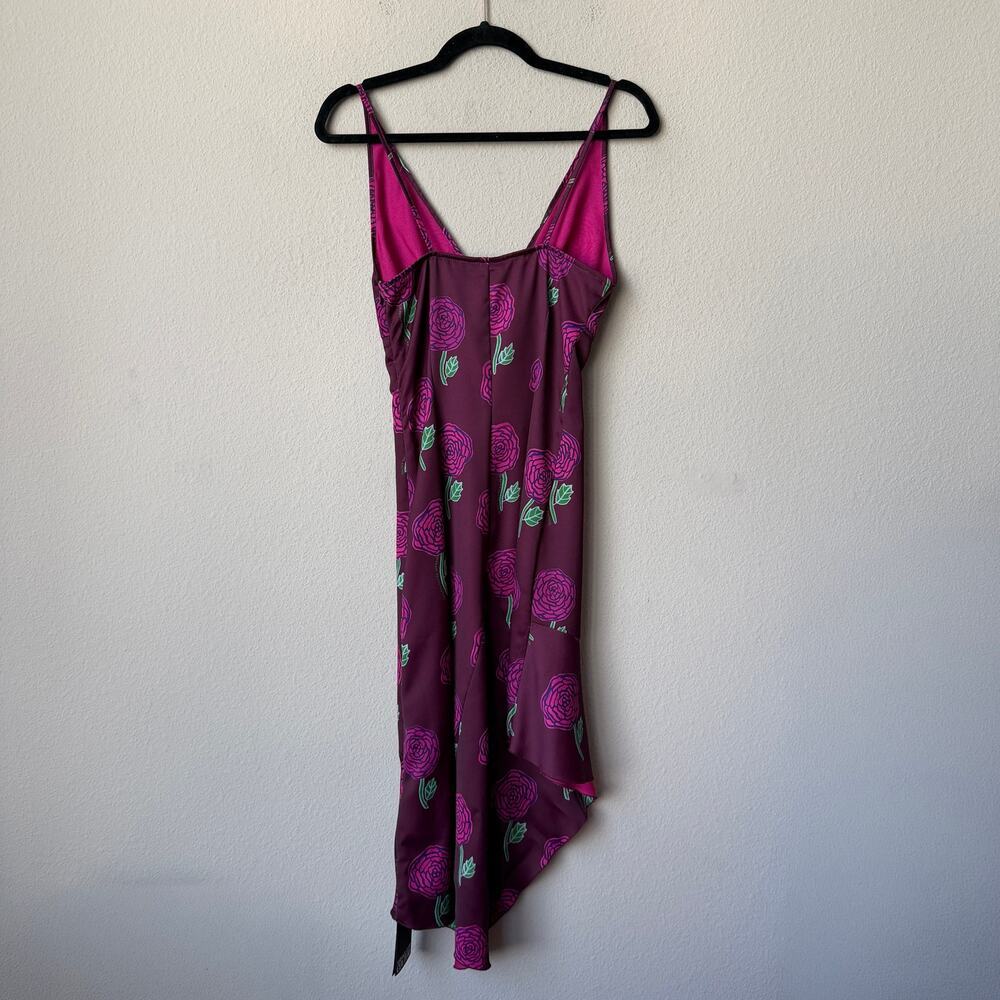 Versace Jeans Couture Rose Print Asymmetric Satin Dress NWT Size 4 - Picture 4 of 11